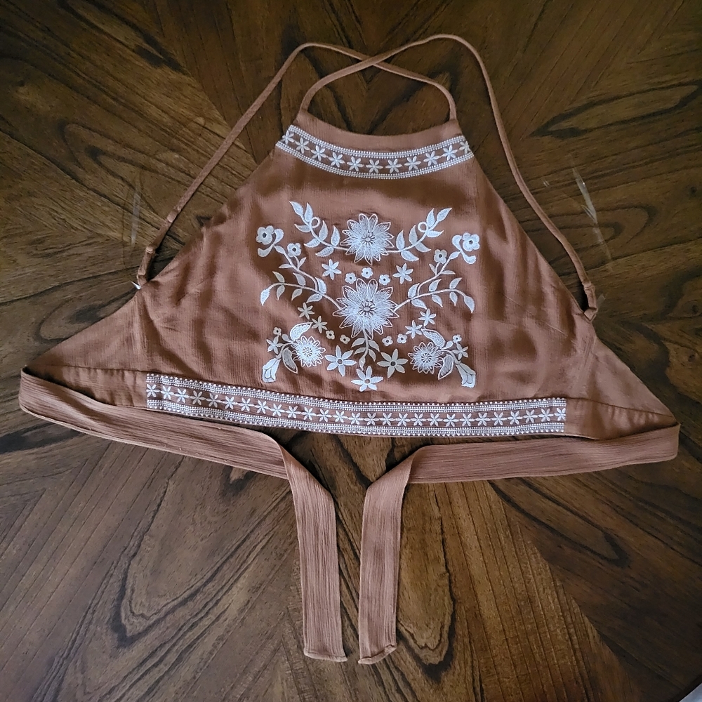 Charlotte Russe Floral Embroidered Halter Top